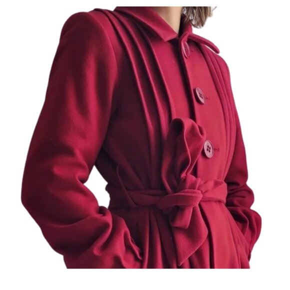 Theory Burgundy Panya Wool Blend Pleated Coat. Size Small. - Picture 7 of 9